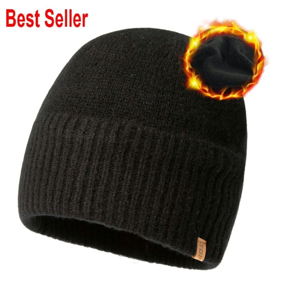 Oversized Merino Wool Beanie Fleece Lined Cuffed Fisherman Cap Classic